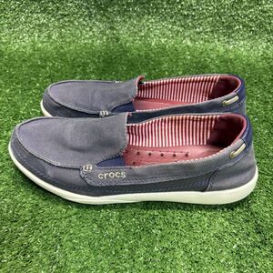 Crocs Walu Canvas Loafers Womens Size 10 Navy Blue Slip On Casual Comfort Shoes